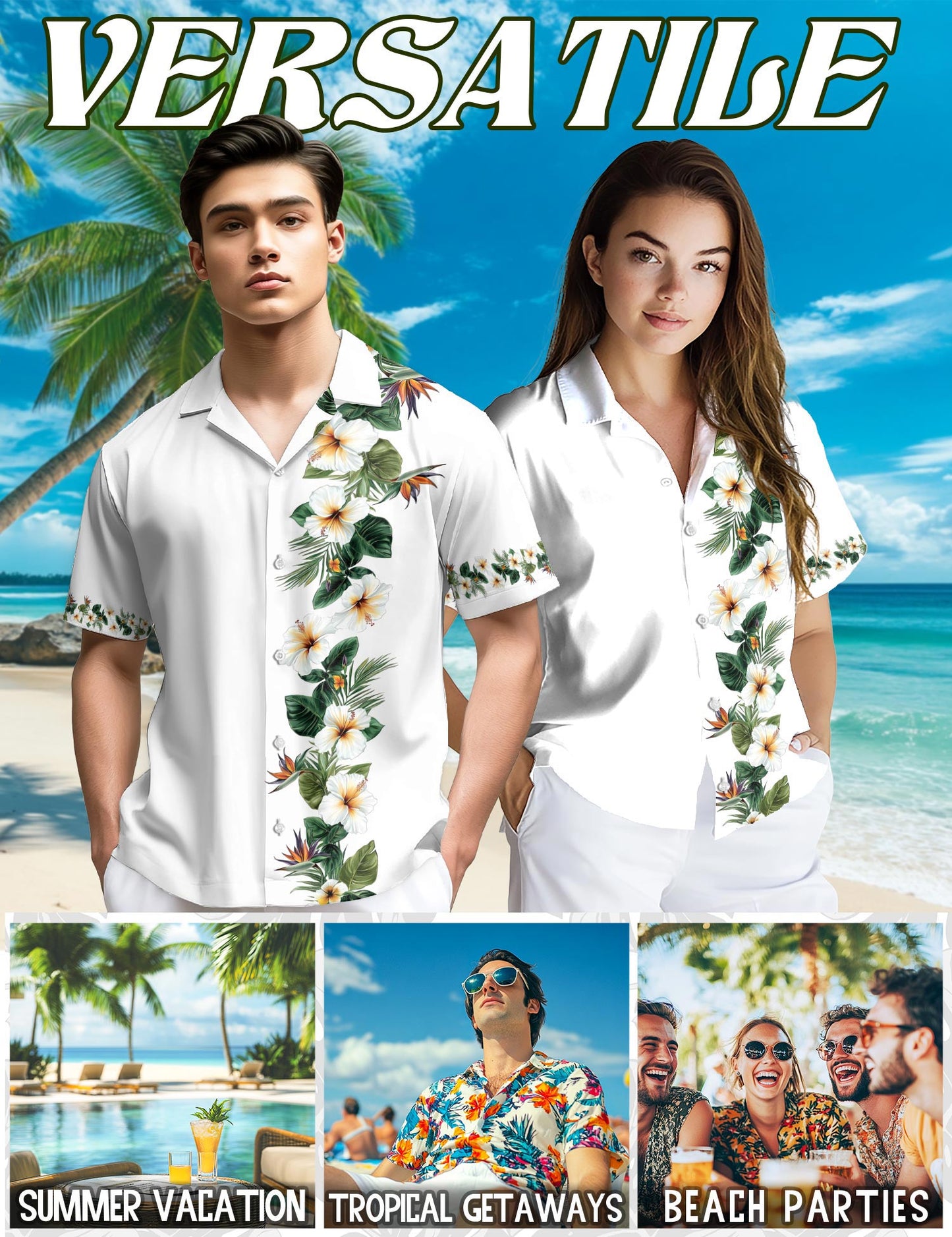 Bird of Paradise and Hibiscus Hawaiian Shirt for Men, Button Down Aloha Shirt - Azhawaiian