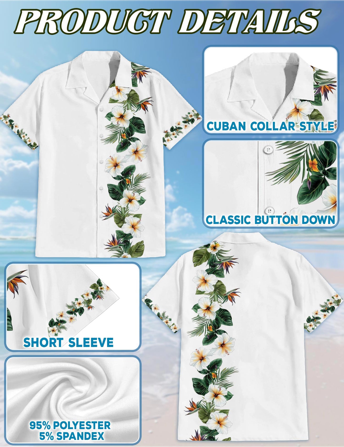 Bird of Paradise and Hibiscus Hawaiian Shirt for Men, Button Down Aloha Shirt - Azhawaiian