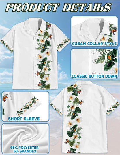 Bird of Paradise and Hibiscus Hawaiian Shirt for Men, Button Down Aloha Shirt - Azhawaiian