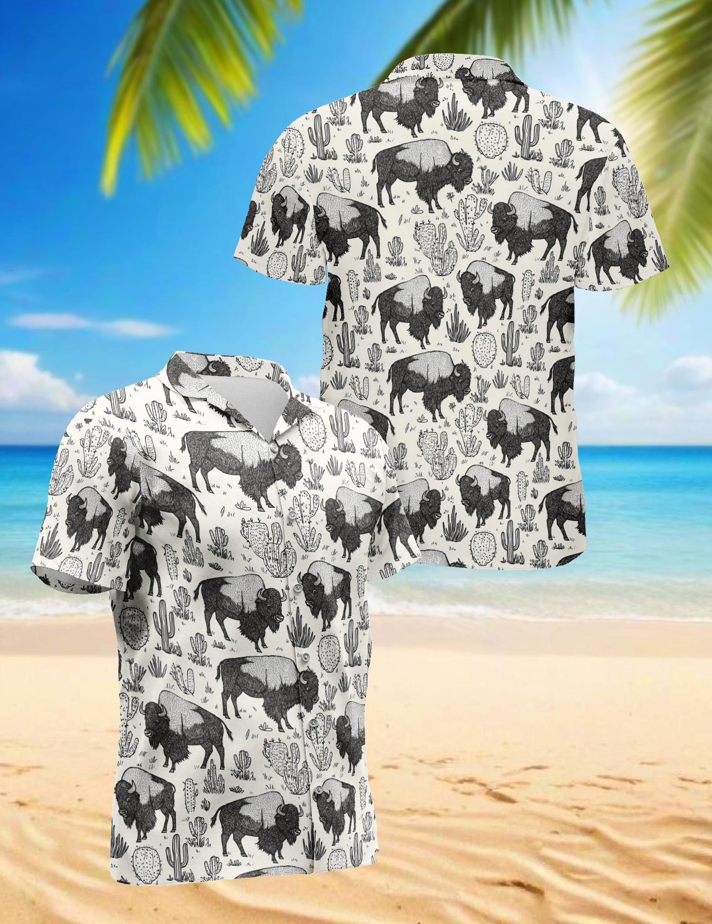 Bison Pattern Hawaiian Shirt for Men, Button Down Aloha Shirt - Azhawaiian