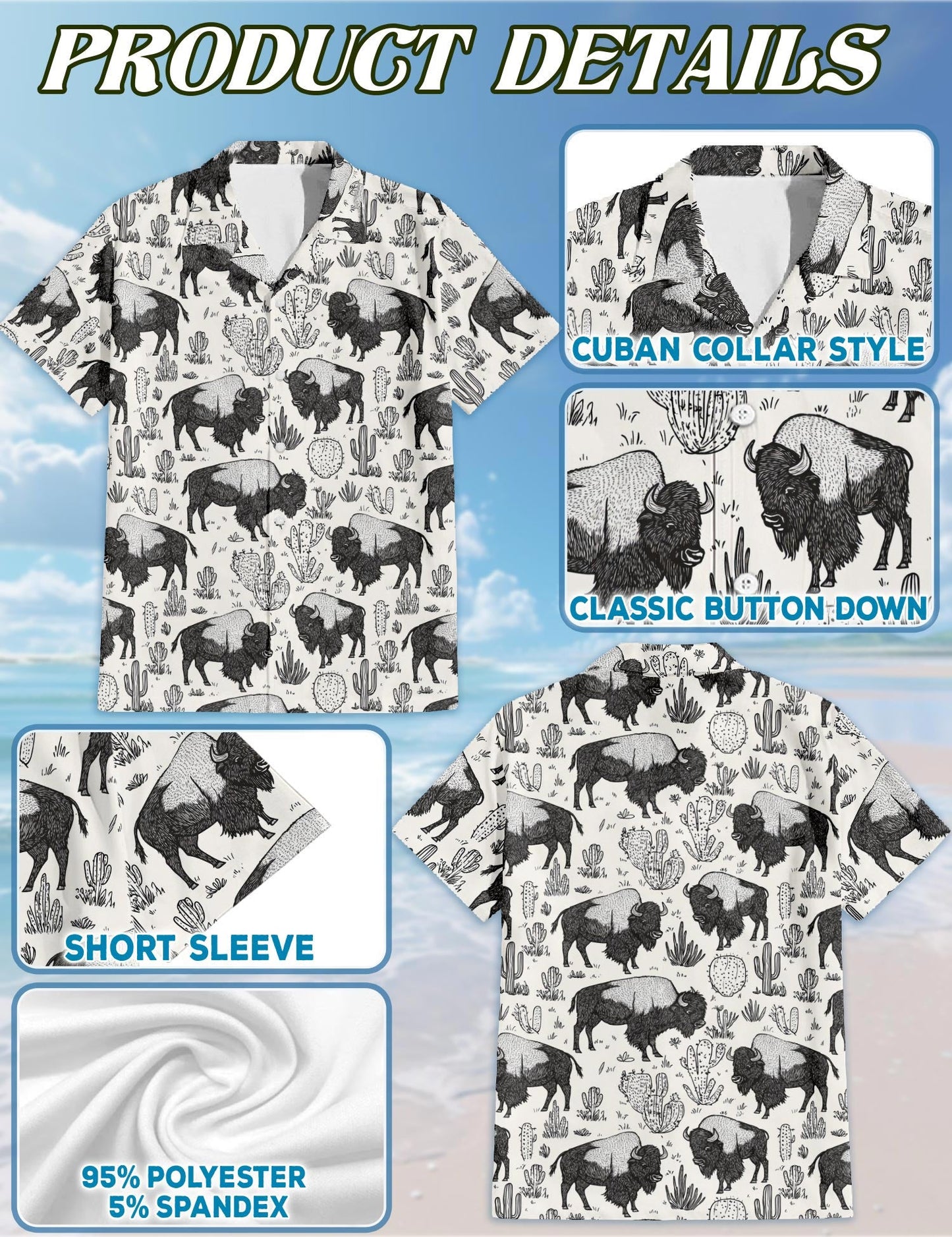 Bison Pattern Hawaiian Shirt for Men, Button Down Aloha Shirt - Azhawaiian