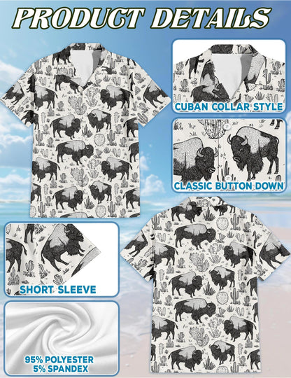 Bison Pattern Hawaiian Shirt for Men, Button Down Aloha Shirt - Azhawaiian