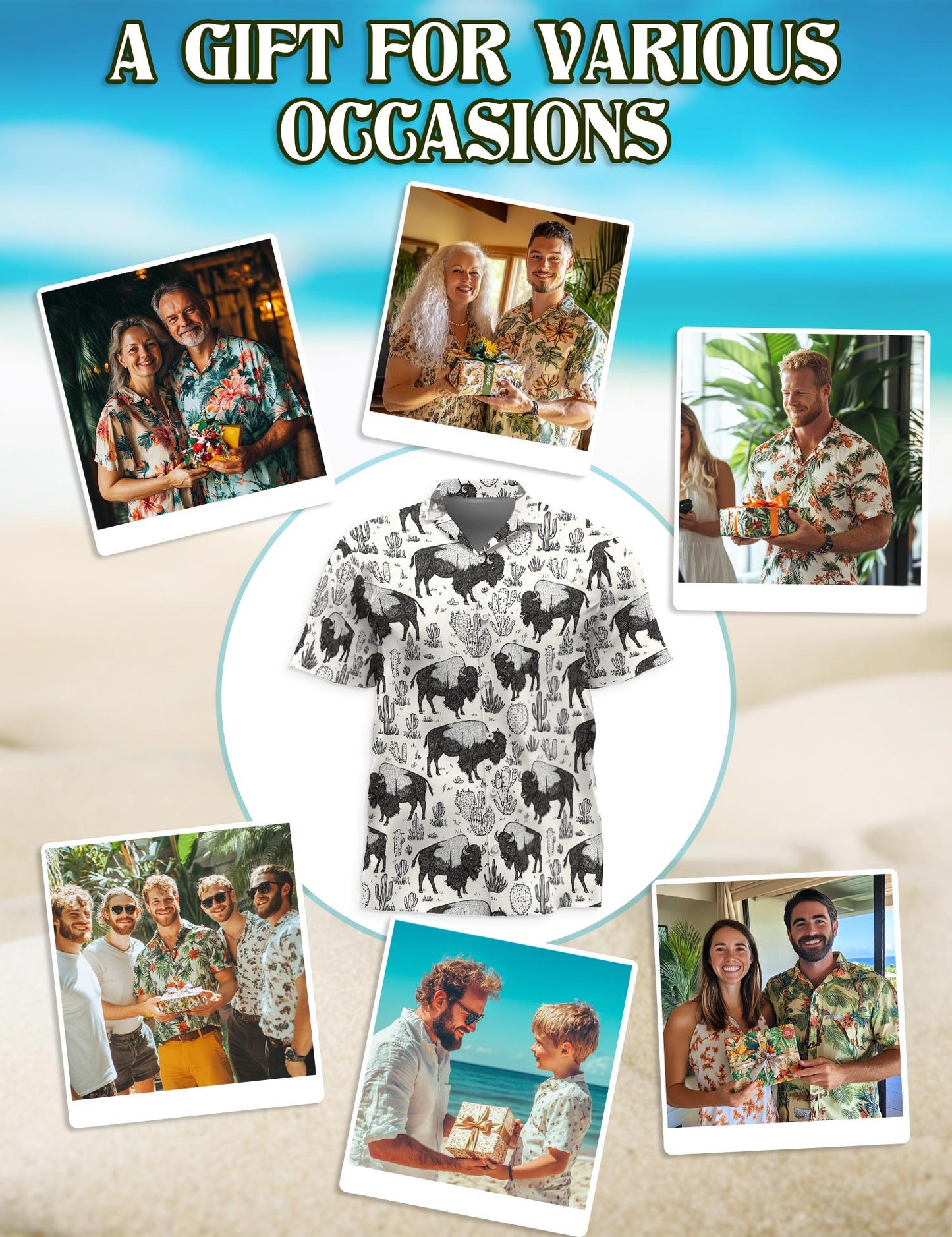 Bison Pattern Hawaiian Shirt for Men, Button Down Aloha Shirt - Azhawaiian