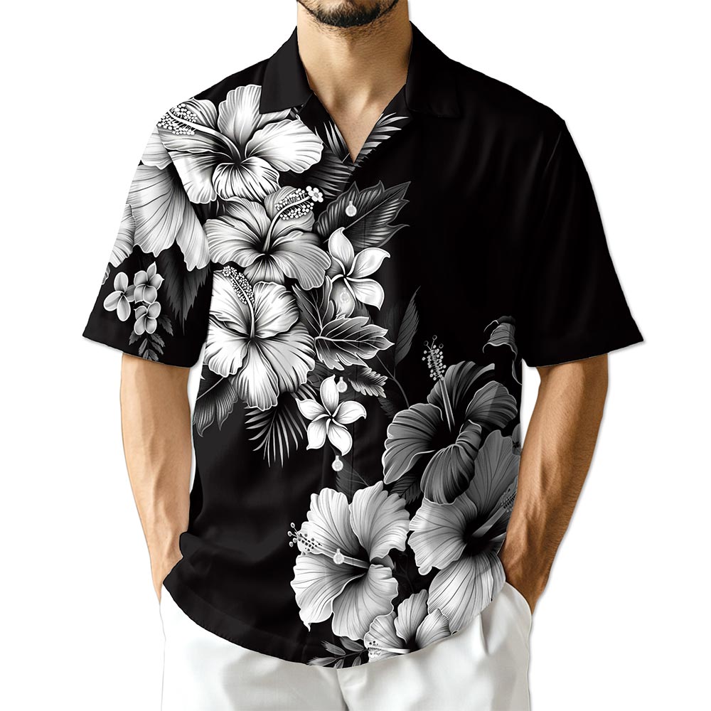 Azhawaiian Black And White Hibiscus Hawaiian Shirt for Men