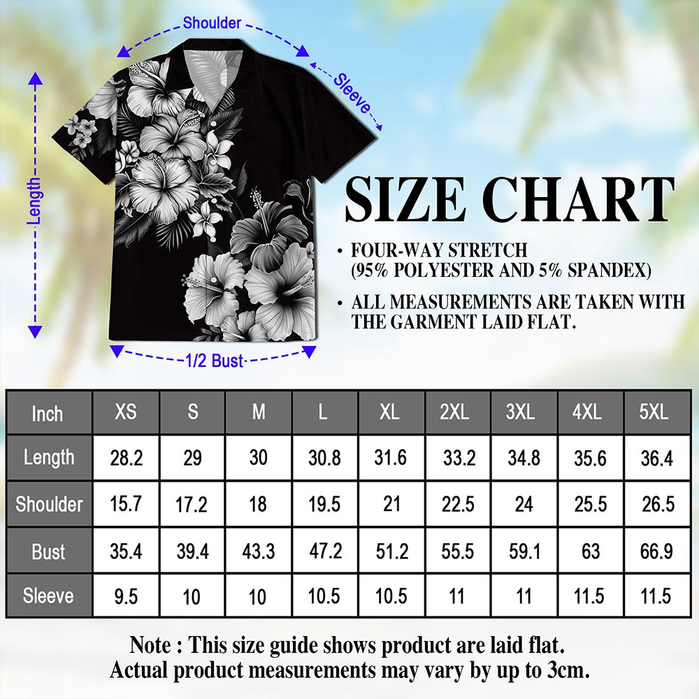 Black And White Hibiscus Hawaiian Shirt for Men, Button Down Aloha Shirt - Azhawaiian