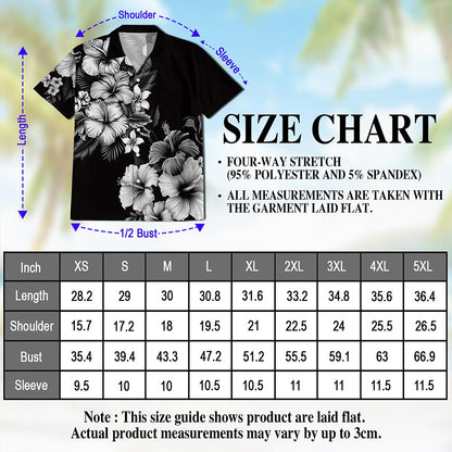 Black And White Hibiscus Hawaiian Shirt for Men, Button Down Aloha Shirt - Azhawaiian