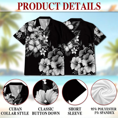 Black And White Hibiscus Hawaiian Shirt for Men, Button Down Aloha Shirt - Azhawaiian
