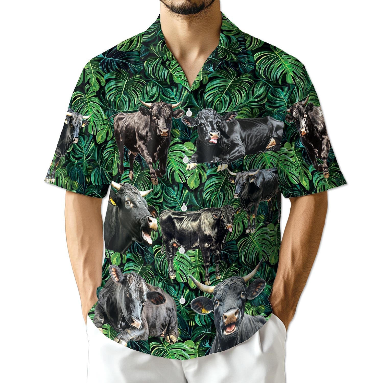 Azhawaiian Black Angus Cattle Tropical Hawaiian Shirt for Men