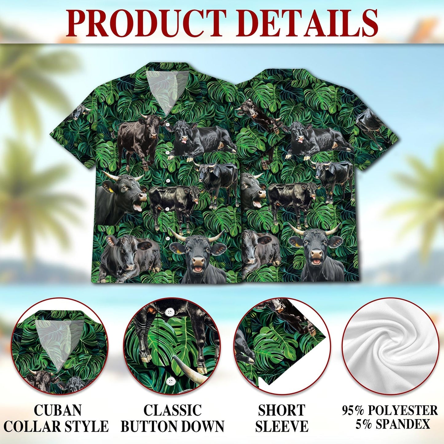 Black Angus Cattle Tropical Hawaiian Shirt for Men, Button Down Aloha Shirt - Azhawaiian