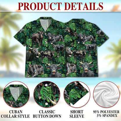 Black Angus Cattle Tropical Hawaiian Shirt for Men, Button Down Aloha Shirt - Azhawaiian
