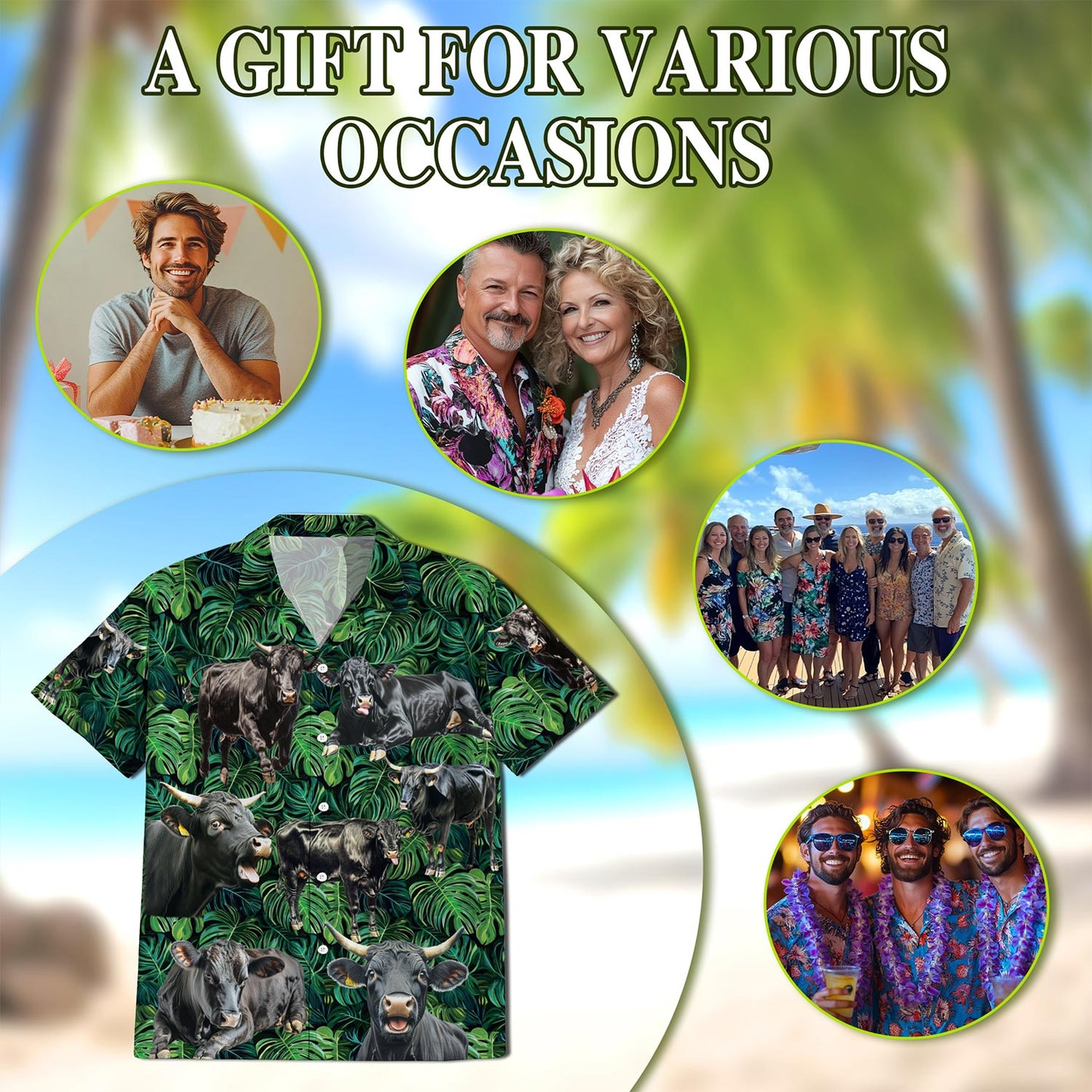 Black Angus Cattle Tropical Hawaiian Shirt for Men, Button Down Aloha Shirt - Azhawaiian