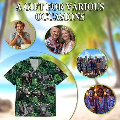 Black Angus Cattle Tropical Hawaiian Shirt for Men, Button Down Aloha Shirt - Azhawaiian