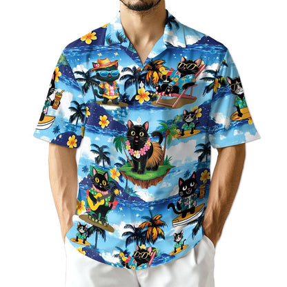 Azhawaiian Black Cat Beach Hawaiian Shirt for Men