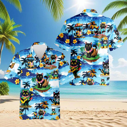 Black Cat Beach Hawaiian Shirt for Men, Button Down Aloha Shirt - Azhawaiian