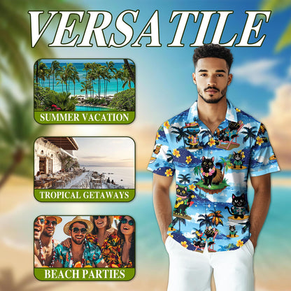 Black Cat Beach Hawaiian Shirt for Men, Button Down Aloha Shirt - Azhawaiian