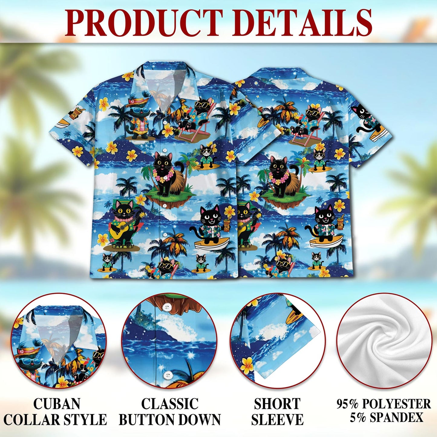 Black Cat Beach Hawaiian Shirt for Men, Button Down Aloha Shirt - Azhawaiian