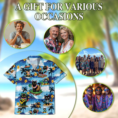 Black Cat Beach Hawaiian Shirt for Men, Button Down Aloha Shirt - Azhawaiian