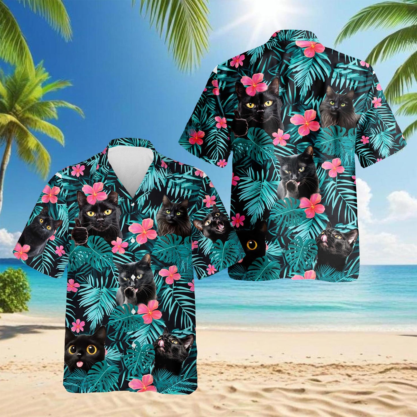 Black Cat Hawaiian Shirt for Men, Button Down Aloha Shirt - Azhawaiian