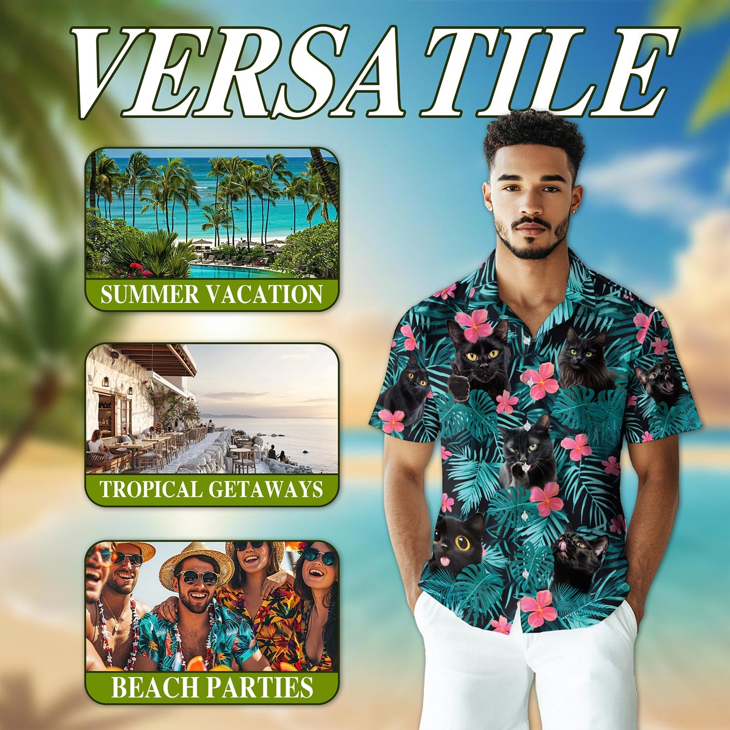 Black Cat Hawaiian Shirt for Men, Button Down Aloha Shirt - Azhawaiian