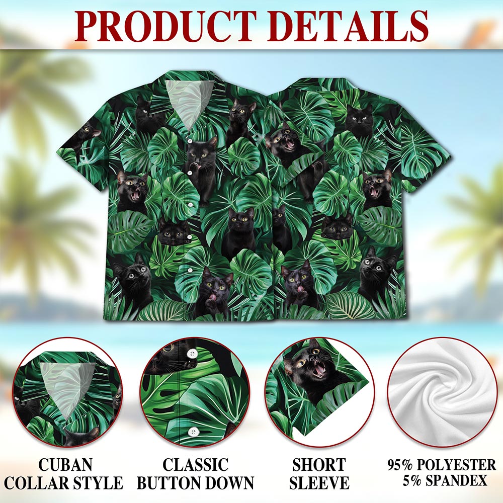 Black Cat Hawaiian Shirt for Men, Button Down Aloha Shirt - Azhawaiian