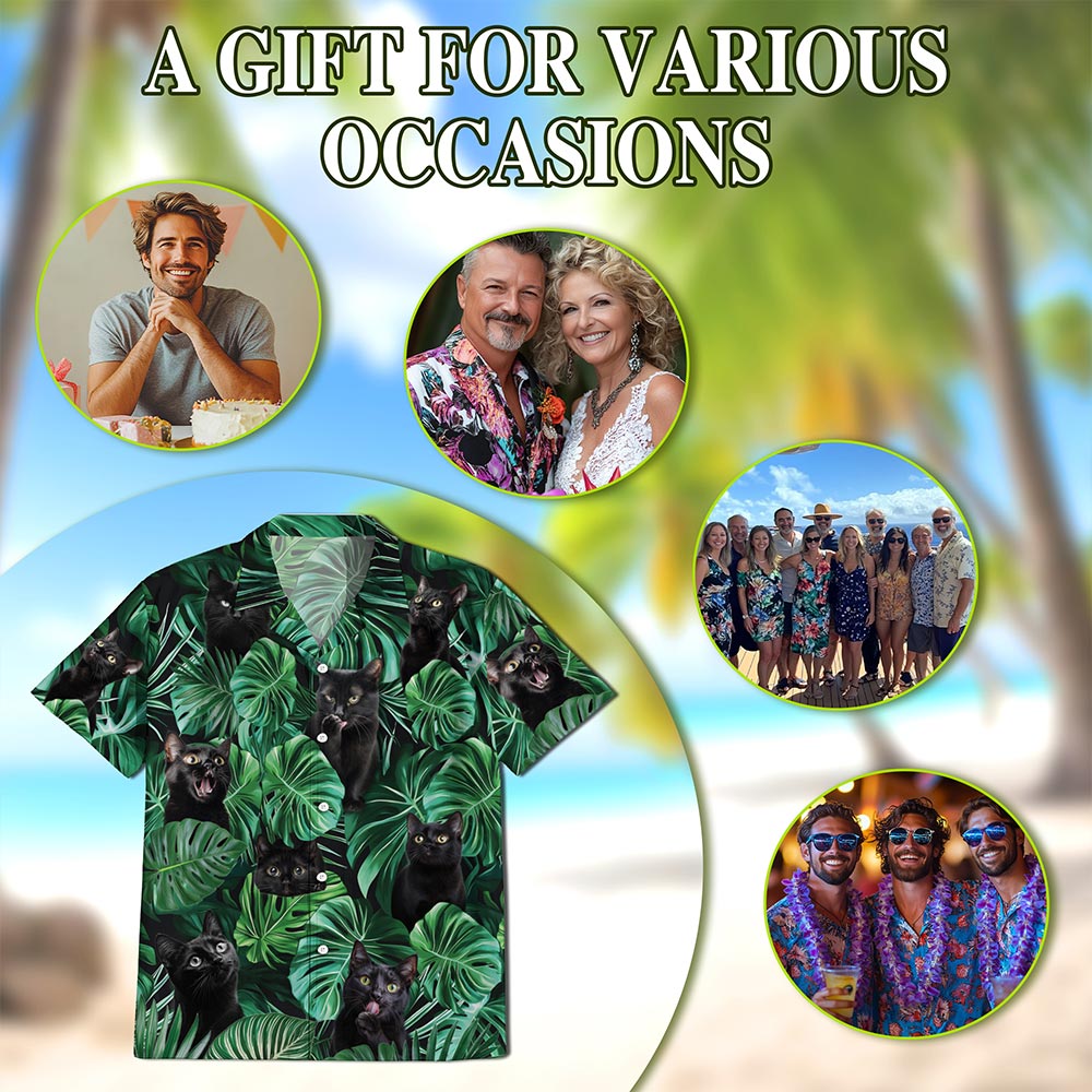 Black Cat Hawaiian Shirt for Men, Button Down Aloha Shirt - Azhawaiian