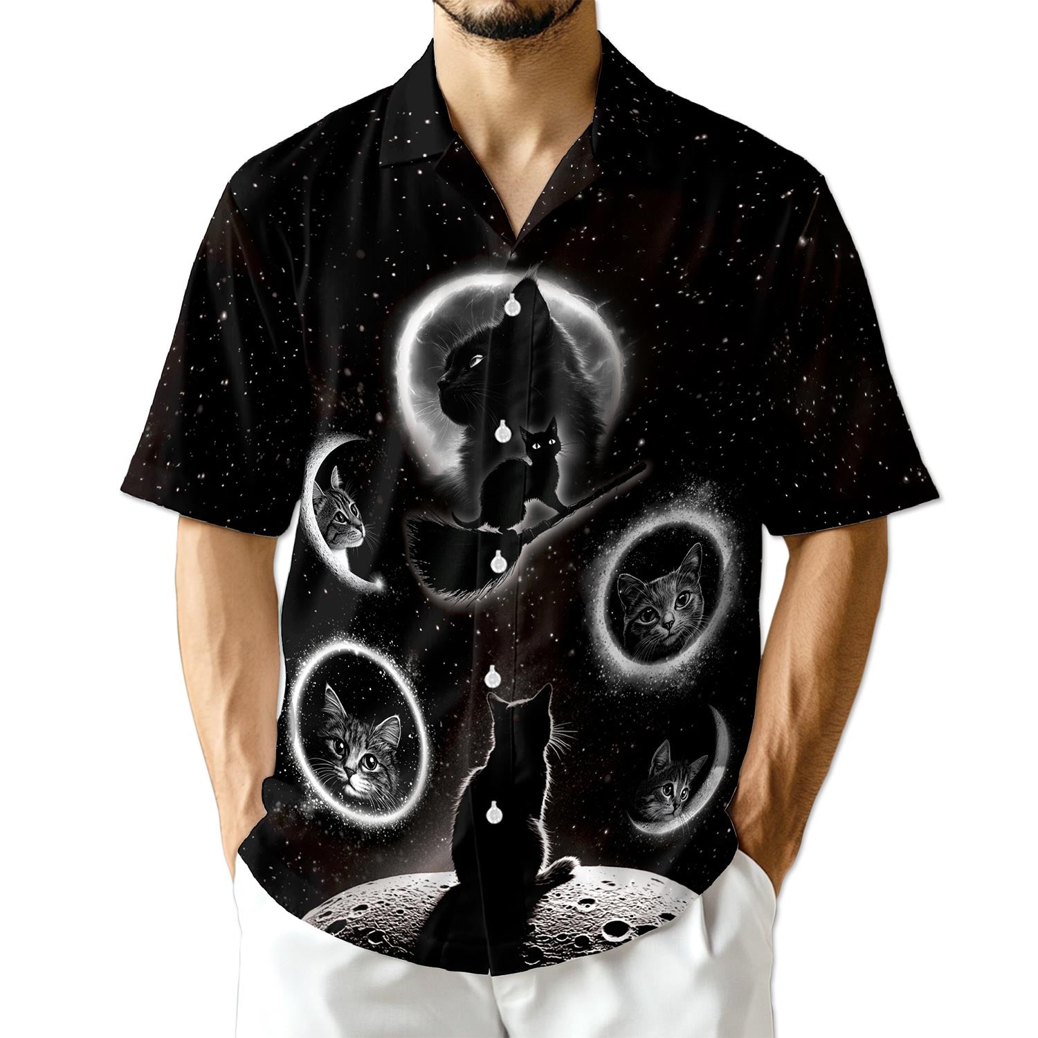 Azhawaiian Black Cat Moonlight Hawaiian Shirt for Men