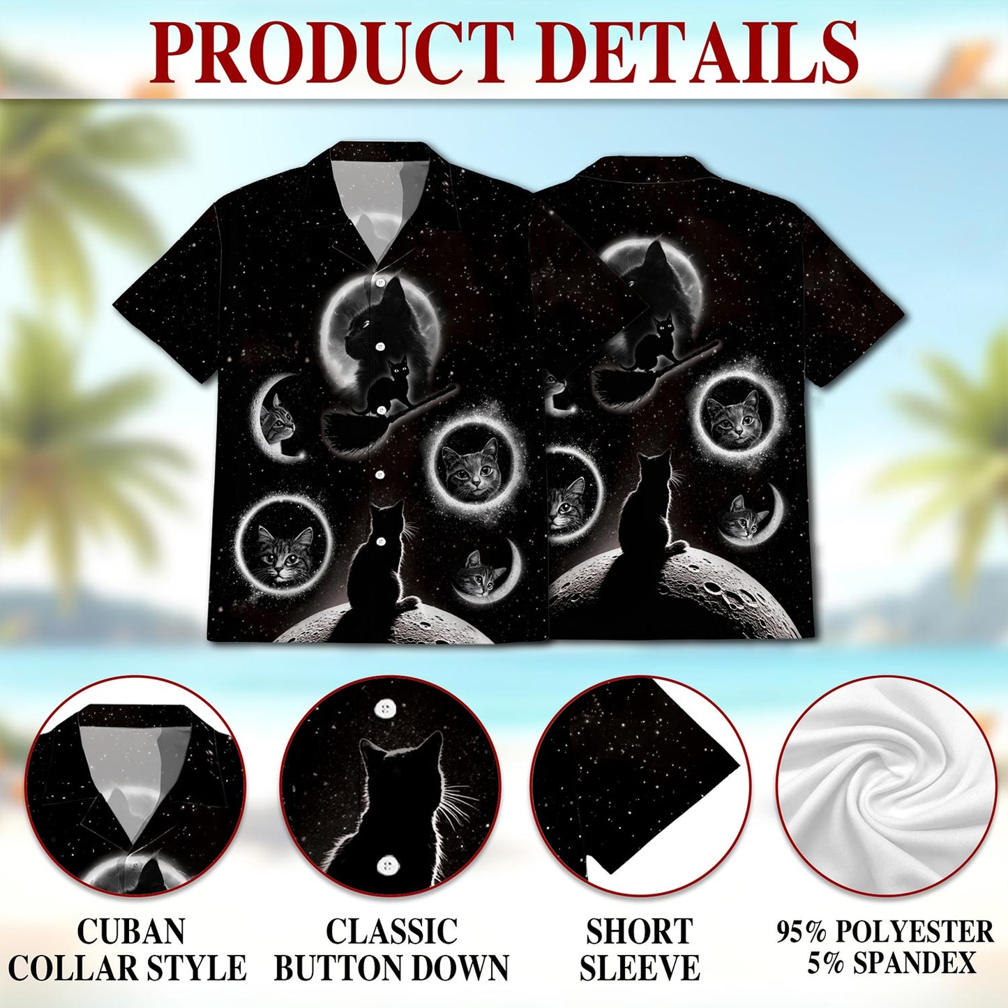 Black Cat Moonlight Hawaiian Shirt for Men, Button Down Aloha Shirt - Azhawaiian