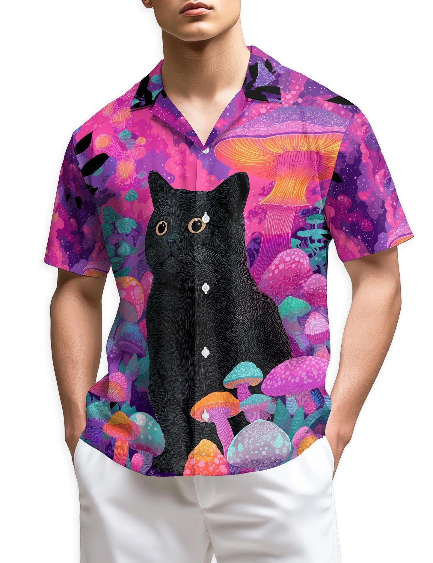 Azhawaiian Black Cat Mushroom Hawaiian Shirt for Men