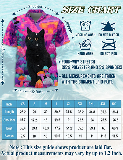 Black Cat Mushroom Hawaiian Shirt for Men, Button Down Aloha Shirt - Azhawaiian