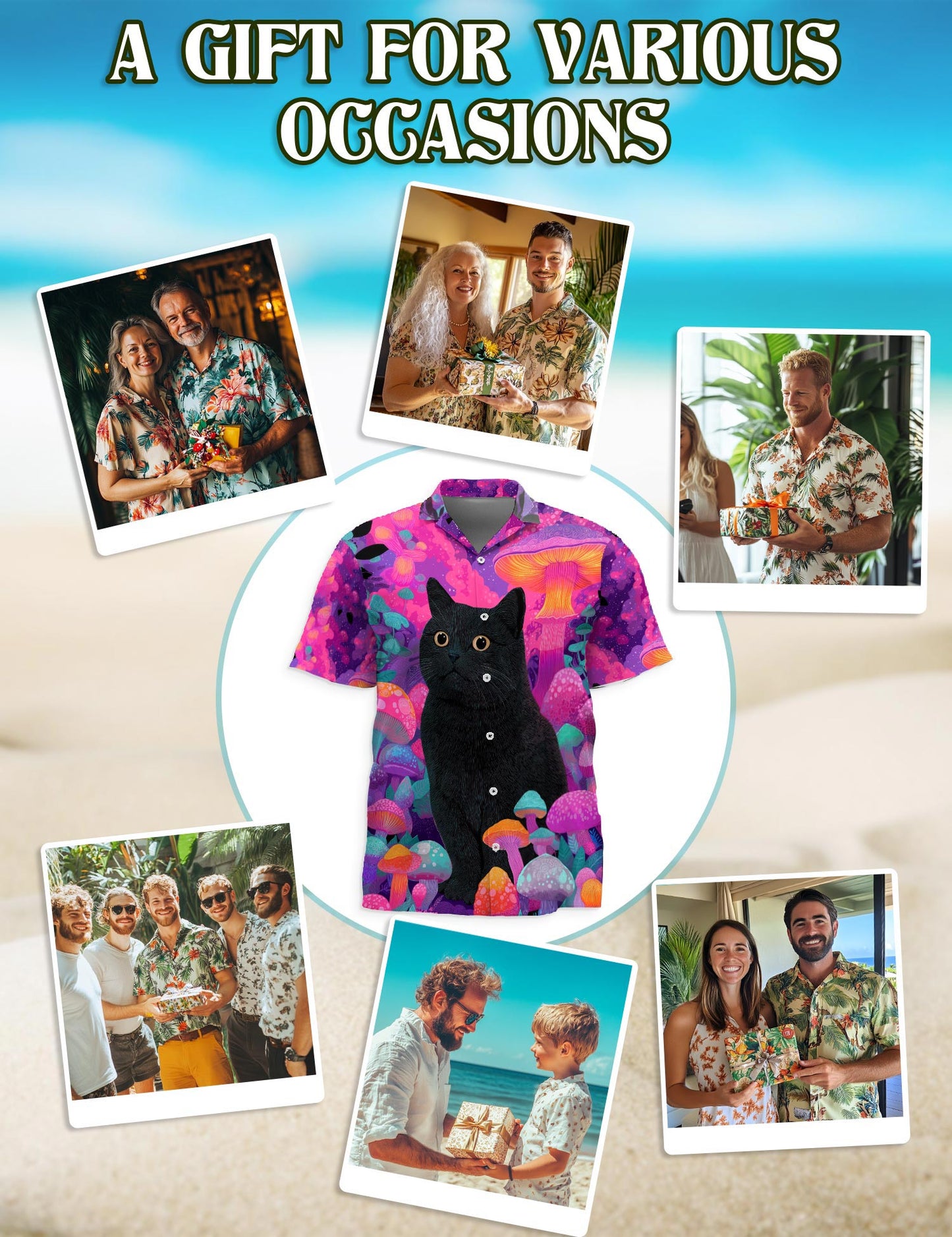 Black Cat Mushroom Hawaiian Shirt for Men, Button Down Aloha Shirt - Azhawaiian