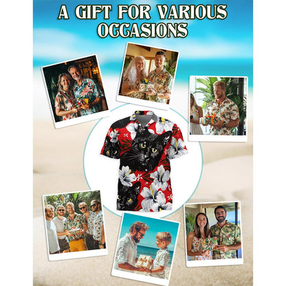 Black Cat Tropical Floral Hawaiian Shirt for Men, Button Down Aloha Shirt - Azhawaiian