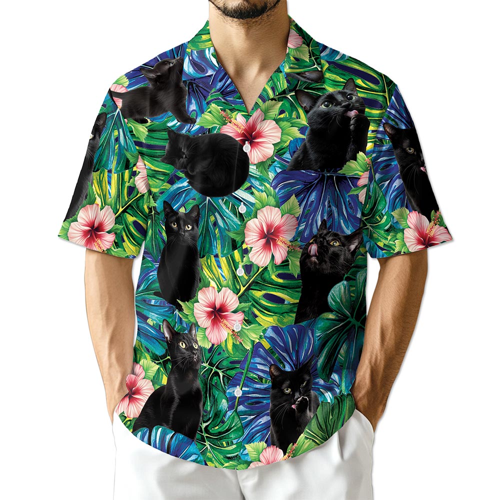 Azhawaiian Black Cat Tropical Hawaiian Shirt for Men