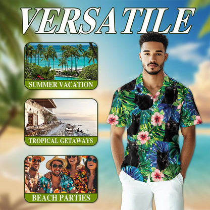Black Cat Tropical Hawaiian Shirt for Men, Button Down Aloha Shirt - Azhawaiian