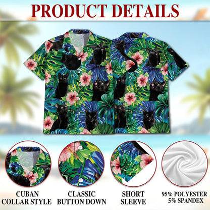 Black Cat Tropical Hawaiian Shirt for Men, Button Down Aloha Shirt - Azhawaiian