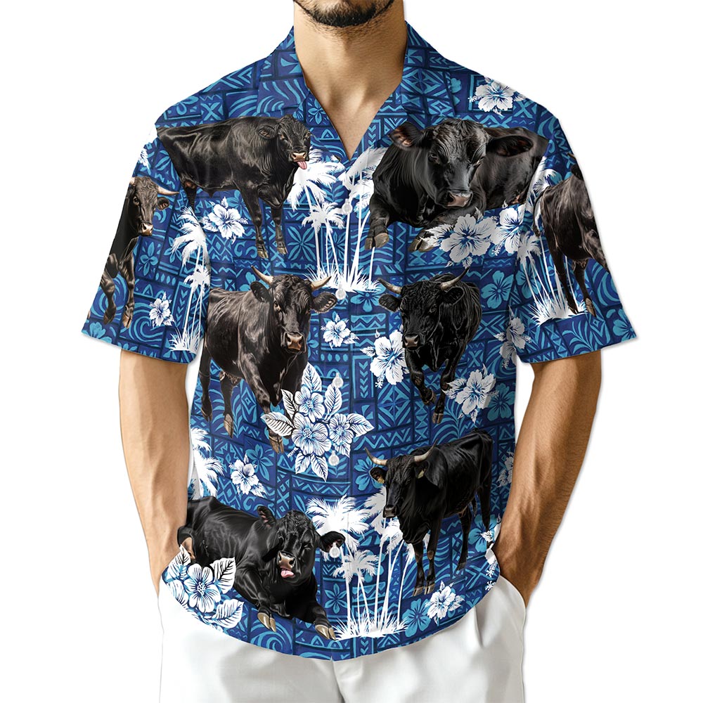 Azhawaiian Black Cattle Hawaiian Shirt for Men