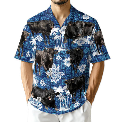 Azhawaiian Black Cattle Hawaiian Shirt for Men