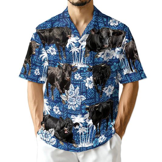 Azhawaiian Black Cattle Hawaiian Shirt for Men
