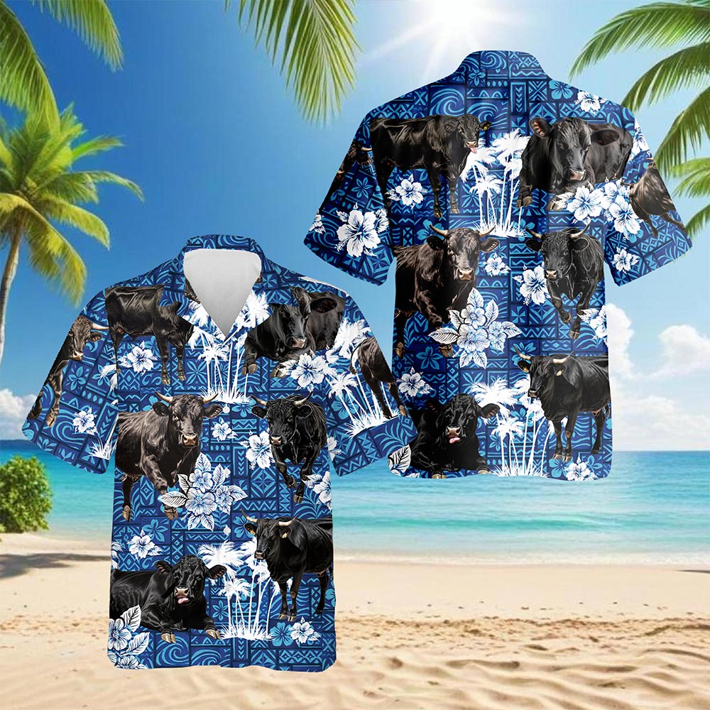 Black Cattle Hawaiian Shirt for Men, Button Down Aloha Shirt - Azhawaiian