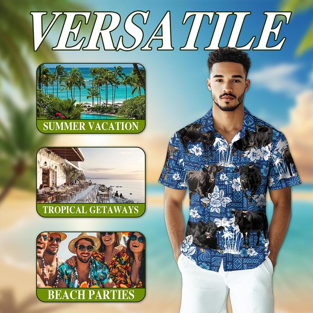 Black Cattle Hawaiian Shirt for Men, Button Down Aloha Shirt - Azhawaiian