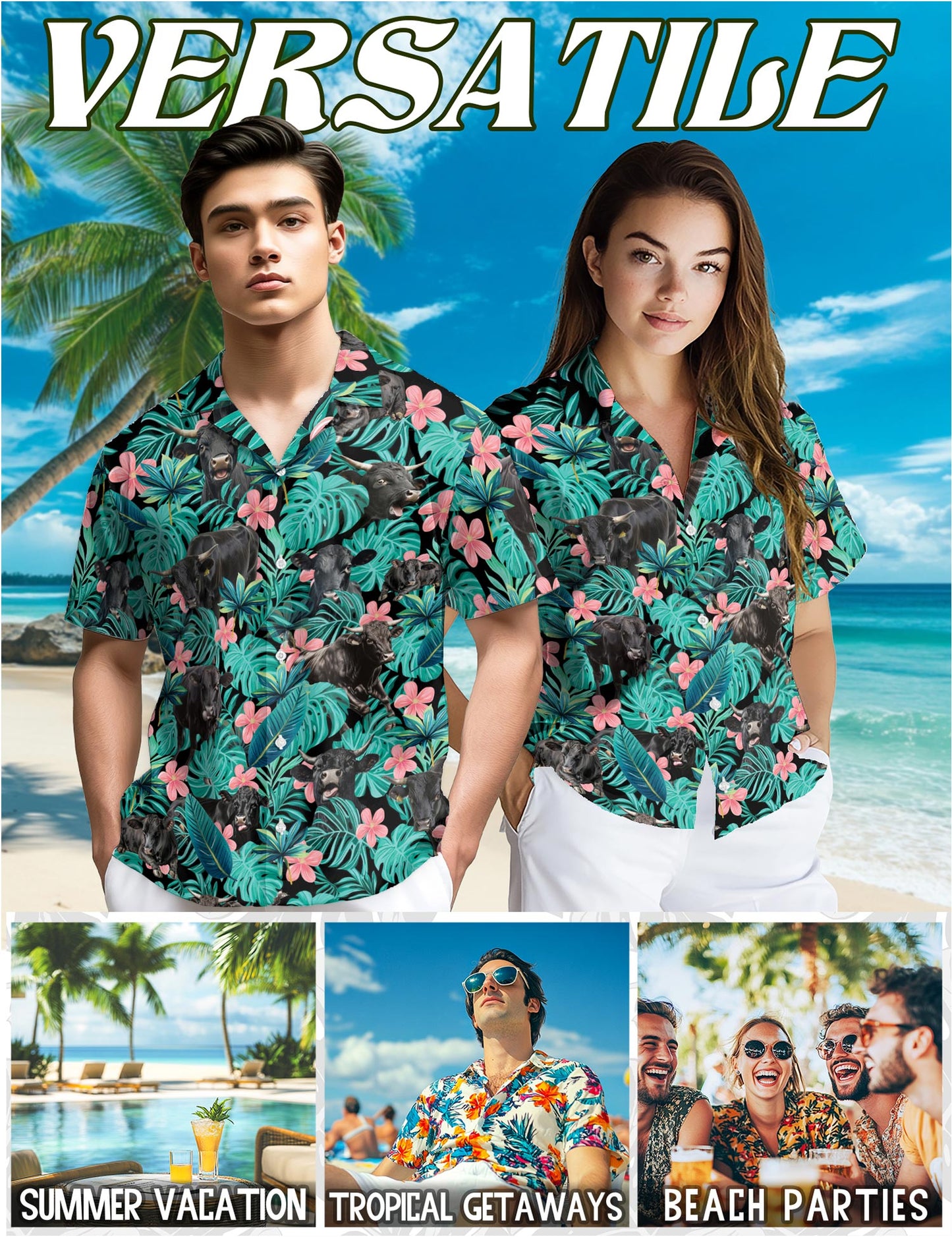Black Cow Hawaiian Shirt for Men, Button Down Aloha Shirt - Azhawaiian