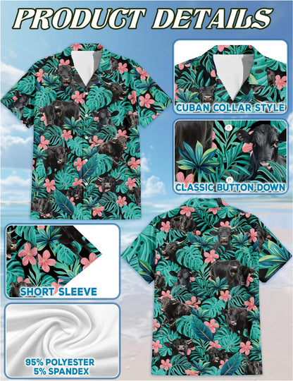 Black Cow Hawaiian Shirt for Men, Button Down Aloha Shirt - Azhawaiian