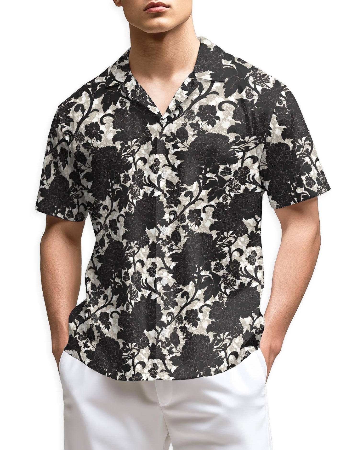 Azhawaiian Black Gothic Floral Hawaiian Shirt for Men