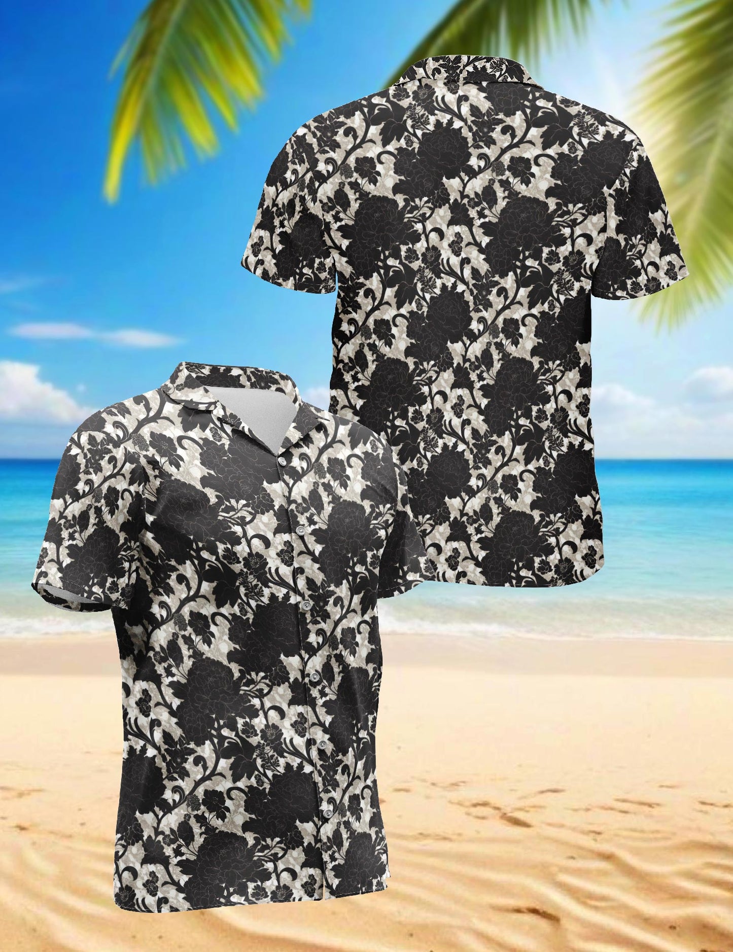 Black Gothic Floral Hawaiian Shirt for Men, Button Down Aloha Shirt - Azhawaiian