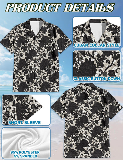 Black Gothic Floral Hawaiian Shirt for Men, Button Down Aloha Shirt - Azhawaiian