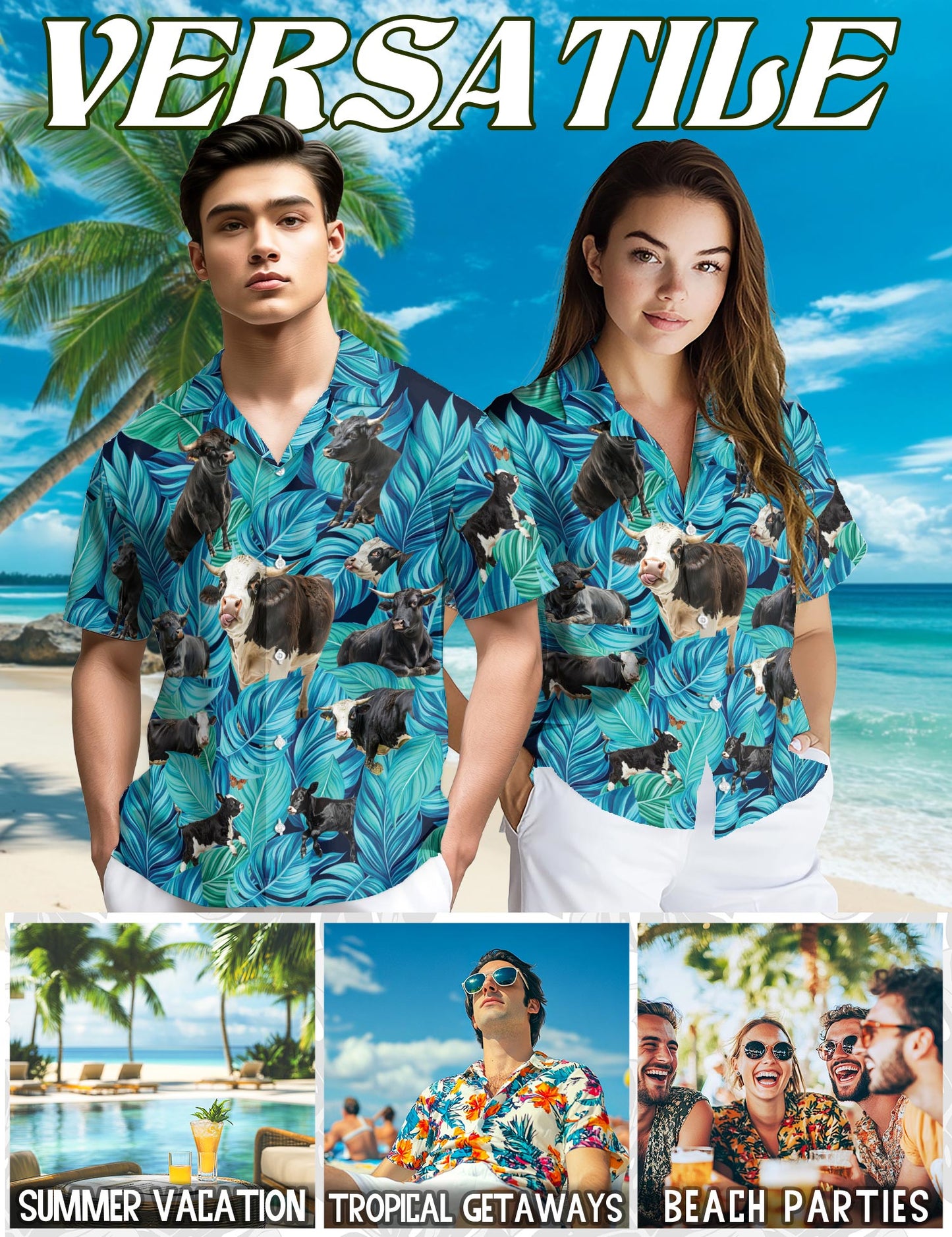 Black Hereford Cattle Hawaiian Shirt for Men, Button Down Aloha Shirt - Azhawaiian