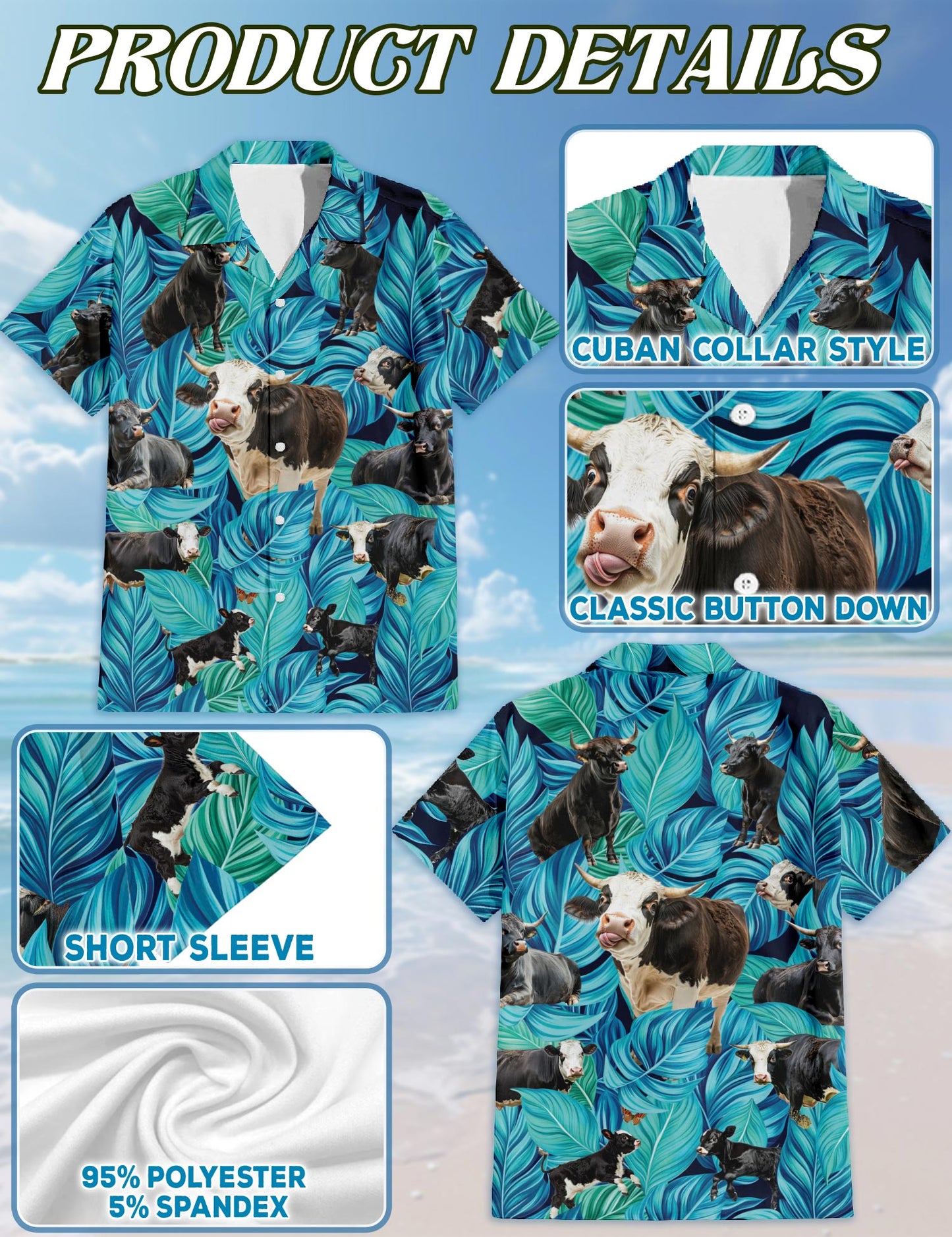 Black Hereford Cattle Hawaiian Shirt for Men, Button Down Aloha Shirt - Azhawaiian