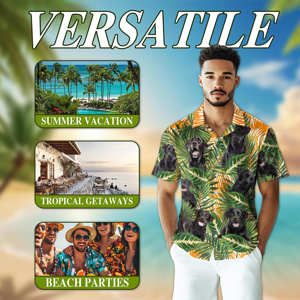 Black Labrador Retriever Dog Hawaiian Shirt for Men, Button Down Aloha Shirt - Azhawaiian