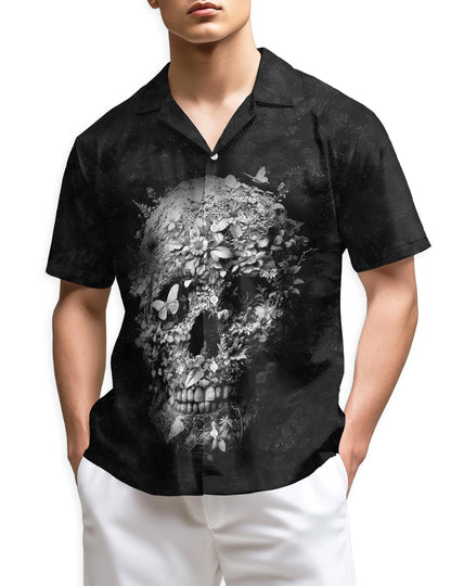 Azhawaiian Black Skull Flower Hawaiian Shirt for Men