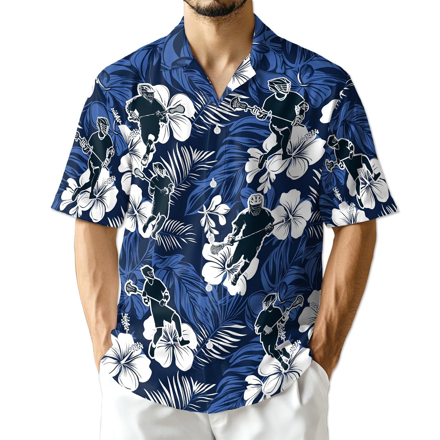 Azhawaiian Blue Black Lacrosse Hawaiian Shirt for Men