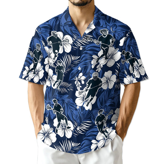 Azhawaiian Blue Black Lacrosse Hawaiian Shirt for Men